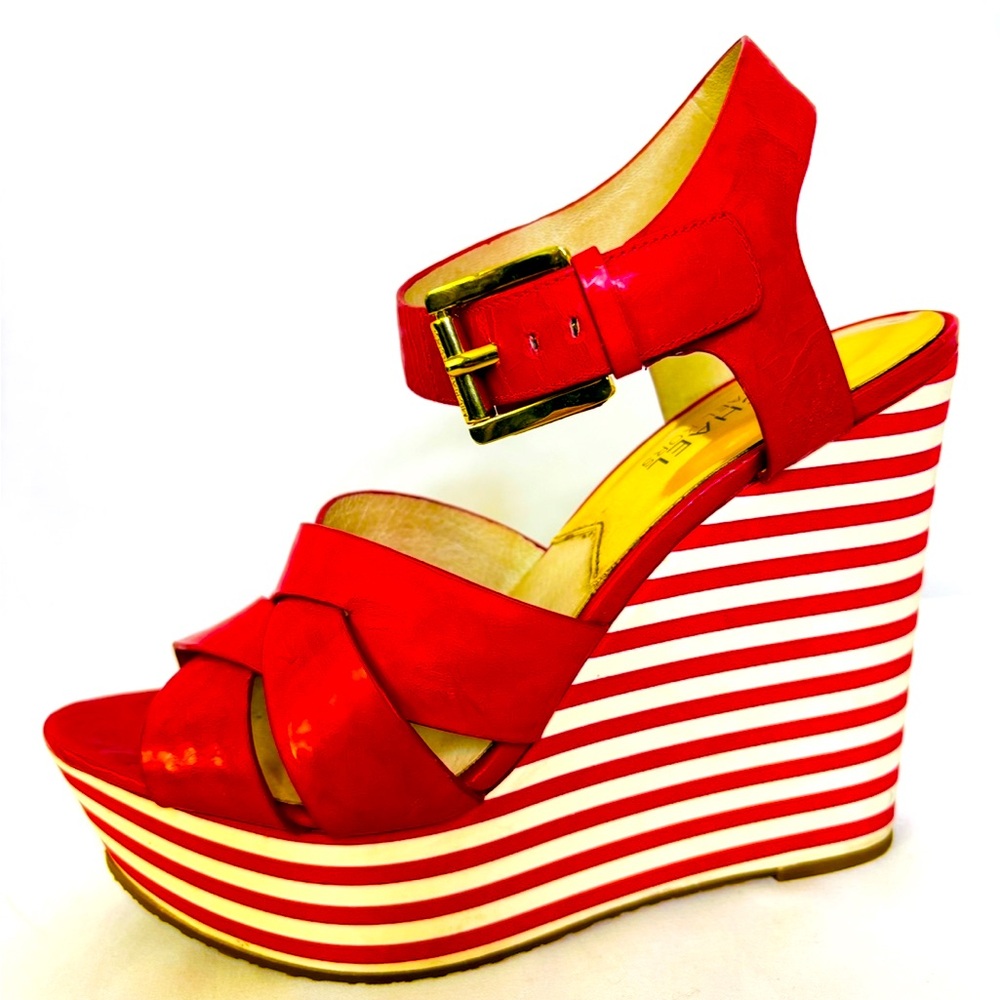♥️SOLD♥️ Red Striped Wedge Sandals